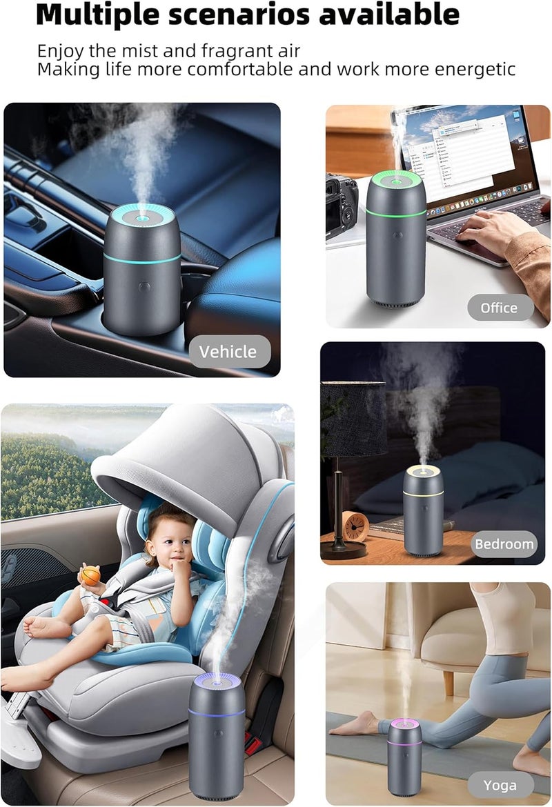 szyuwolf مرطب هواء محمول صغير بالموجات فوق الصوتية - 100 مل مرطب عطر USB مع 7 ألوان من أضواء LED، هيكل من سبائك الألمنيوم المحسن للاستخدام في المنزل، المكتب، غرفة النوم، السيارة والمساحات الصغيرة (رمادي) - Image 4